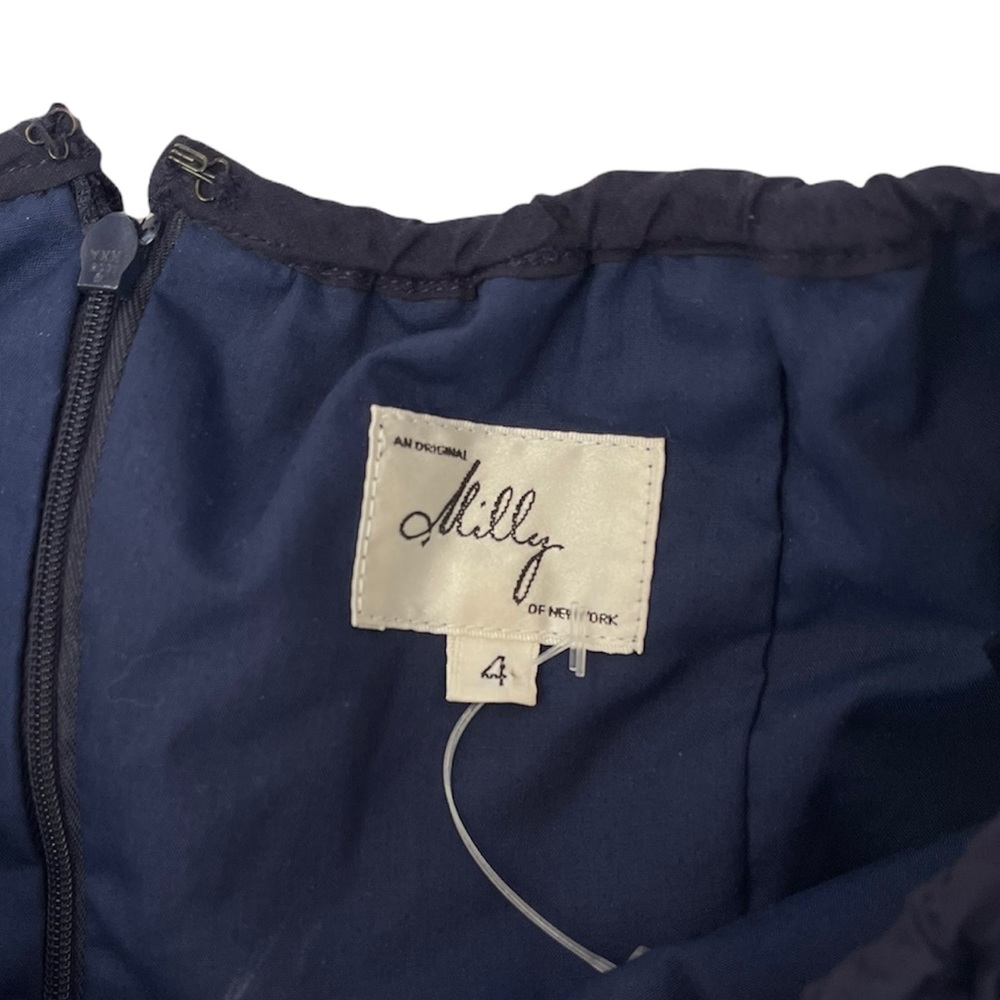 Milly | Blue 100% Cotton Eyelet Lace Ruffle Strapless Top with Scalloped Hem  4 - Picture 4 of 12